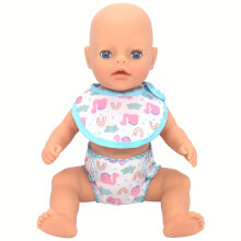 (Blue scarf diaper) Doll Diaper and Bib Set, Cute Animal Print, Suitable for 14-18 Inch Newborn Dolls, 36-45cm Baby Dolls, Perfect for