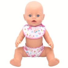 (Pink scarf diaper) Doll Diaper and Bib Set, Cute Animal Print, Suitable for 14-18 Inch Newborn Dolls, 36-45cm Baby Dolls, Perfect for