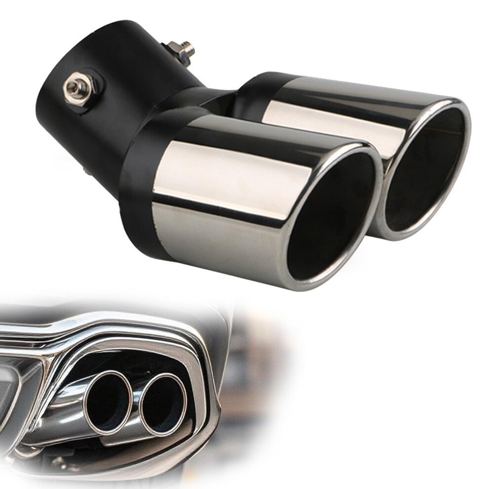 63Mm Universal Car Exhaust Tip Stainless Steel Muffler Double Outlet Curved Rustresistant 9067246125233