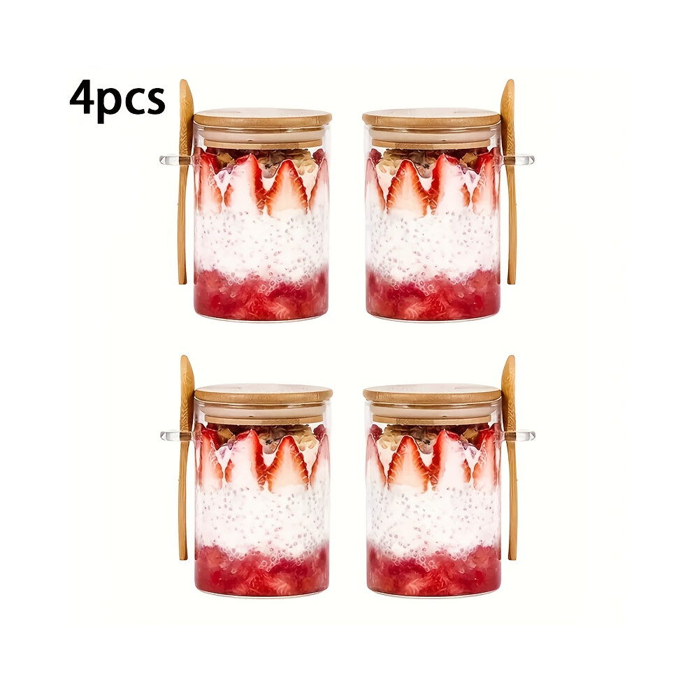 (4pcs, 530ml/18.65oz) 18.65oz Glass Jars with Airtight Lids, Overnight Oats Containers with Bamboo Covers, 530ml Wide Mouth Food Storage