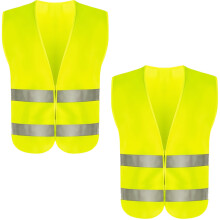 (Fluorescent Yellow, One-size) 2pcs Hi Vis Reflective Safety Vests - Neon Yellow, EN ISO 20471 Compliant, Heavy-Duty Workwear with Reflective strips