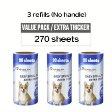 (3 refills (270 sheets)) [Extra Sticky Lint Roller] 540 Sheets/ 6 Refills, Extra Sticky Lint Roller | 90/ 270/ 540 Sheets Pet Hair Lint Roller,
