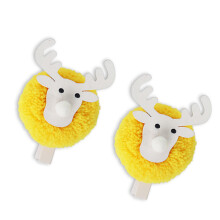 2PCS Christmas Reindeer Wooden Note Clips Soft Plush-Yellow