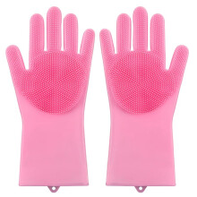 Cleaning Gloves Silicone Dishwashing Gloves 16 Pack Pink Heat Resistant Non Greasy Household Cleaning Stain Removal