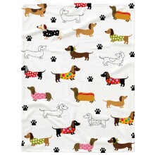 Dachshund Dog Blanket With Paw Prints, Soft Flannel Throw, Extra Small 40x30 Inches, For Bed Sofa Travel