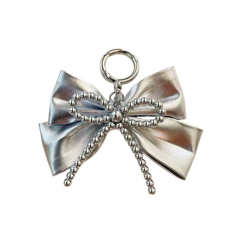 Y2K Inspired Silver Bowknot Keychain Charm with Retro-Silver
