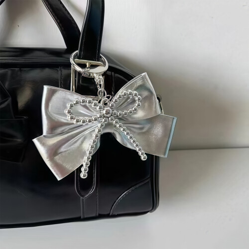 Y2K Inspired Silver Bowknot Keychain Charm with Retro-Silver 1