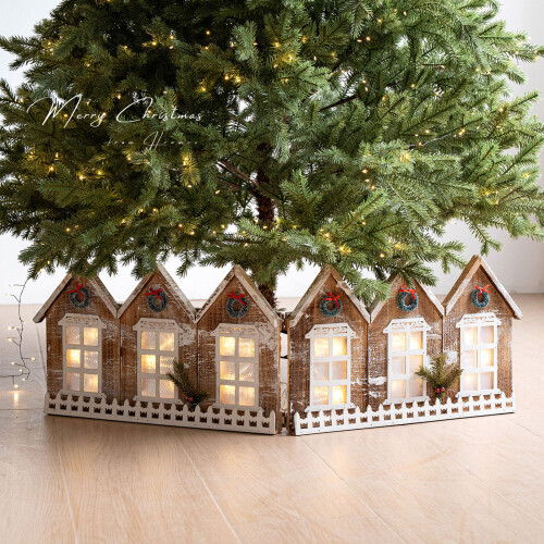 LED Illuminated Christmas Tree Collar Wooden Decorative Base 1