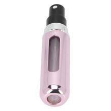Draagbaar parfumflesje van 5 ml met aluminium verstuiver, roze, ideaal voor op reis.