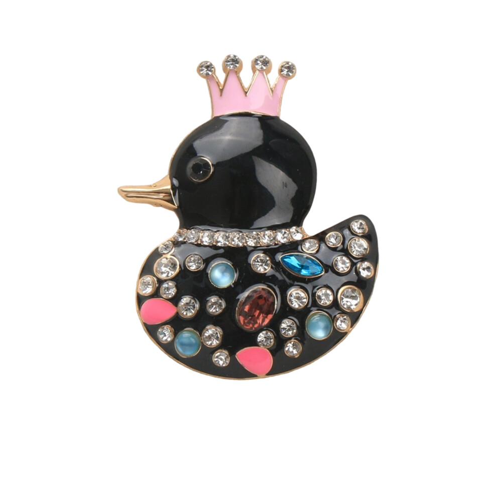 Black Duck Brooch Adorned With Crystals And Crowns Lightweight