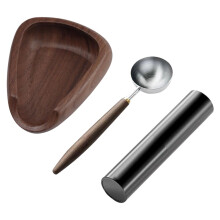 Antique Coffee Measuring Spoon, Black Walnut, Wood & Stainless Steel, Weighing Plate, Professional Dosing Dish