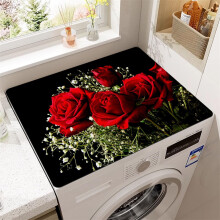 Washer and Dryer Protector Red Rose Flower Pattern 40x50cm Absorbent Quick Dry AntiSlip DustProof Cover