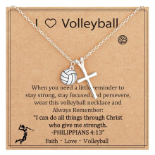 Athletic Crucifix Pendant Necklace Featuring-silver volleyball