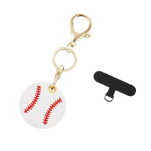 Trendy KeyKeychain PU Leather Metal Clip for Key-baseball