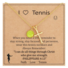 Sports Themed Necklace with Crucifix Charm-Gold-color tennis
