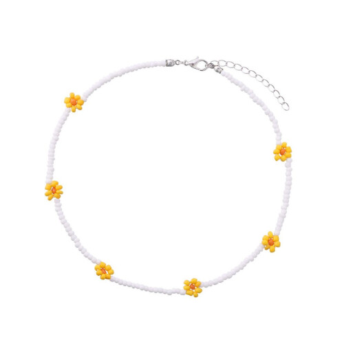 Collier de perles à fleurs colorées, bijou ajustable pour filles, 35 cm