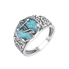 Vintage Anchors Crosses Ring With Sparkling Blue Stone For-5
