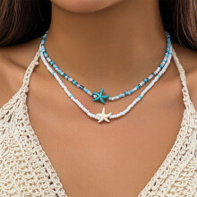 2 stuks kettingen met harskralen in oceaanstijl, sieraden voor dames en meisjes, maat D (one size).