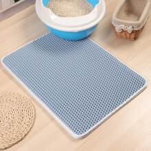 Cat Litter Mat Foldable DoubleLayer, 55x75 cm, Blue, NonSlip Bottom