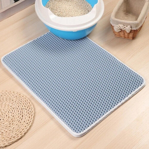 Cat Litter Mat Foldable DoubleLayer, 55x75 cm, Blue, NonSlip Bottom