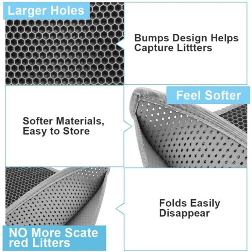 Cat Litter Mat Foldable DoubleLayer, 55x75 cm, Blue, NonSlip Bottom 1
