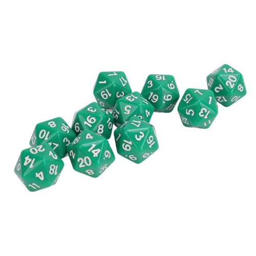 10PCS Green Plastic 20-Sided Polyhedral Dice Set Lightweight for RPG Table Games