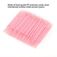 Bolsa de 100 palillos de dientes de doble cabezal para limpieza bucal (rosa)