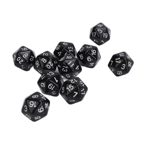 Plastic 10PCS 20 Sided Polyhedral Dice Set for Table Games - Black Lightweight