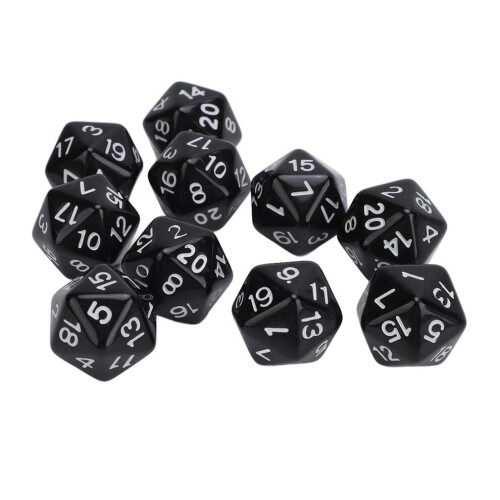 Plastic 10PCS 20 Sided Polyhedral Dice Set for Table Games - Black Lightweight 1