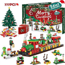 (C) Christmas Gift Arrival Calendar 24pcs Assembled Blind Box Christmas Decor Gifts For Boys Girls Home Decor Bouquet Train Modeling