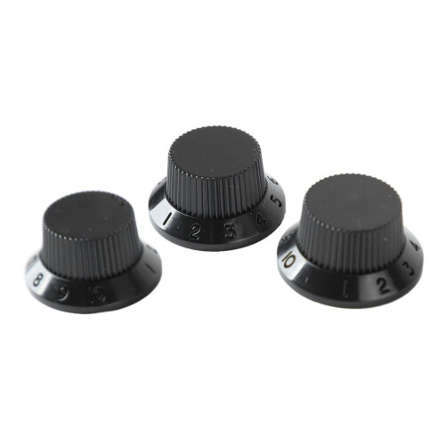 3Pcs Guitar Control Knob Set 1 Volume 2 Tone Plastic Replacement Black