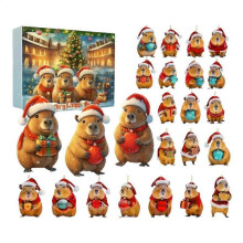 (03) Capybara Themed Christmas Arrival Calendar Christmas Countdown Calendar 24pcs Christmas Tree 2D Flat Capybara Hanging Pendant-01