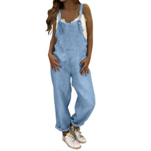 (L, Sky Blue) Women Plus Size Jumpsuit Casual Loose Trendy Comfy Dungarees Romper Daily Simple