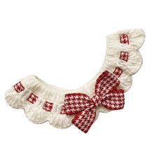 Sött ullhalsband med rosettdekoration för katter och hundar, röd, S (20–25 cm)