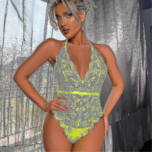 (L, Green) Ladies Lace Sexy Lingerie One Piece Erotic Underwear Nightwear-FCY