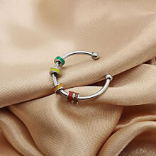 Drehbarer Emaille-Fingerring aus 316L-Edelstahl, angstlösender, perlenbesetzter offener Ring