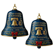 (2Pcs Blue) USA 250th Anniversary Bell Wear Resist Elegant Crafted Doorbell Anniversary Bell Ornament for Christmas Tree Decorations-2Pcs Red