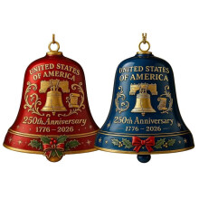 (2Pcs Red and Blue) USA 250th Anniversary Bell Wear Resist Elegant Crafted Doorbell Anniversary Bell Ornament for Christmas Tree Decorations-2Pcs Red
