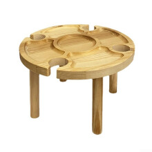 Compact and Portable Wooden Picnic Table with Wine Glass Holder 24x15 cm, Stable On Flat Outdoor Surfaces