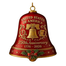 (Red) USA 250th Anniversary Bell Wear Resist Elegant Crafted Doorbell Anniversary Bell Ornament for Christmas Tree Decorations-2Pcs Red
