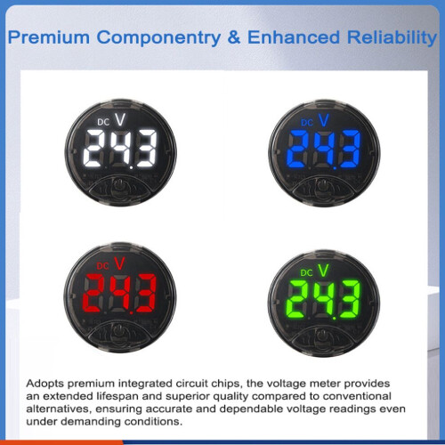 7-120VDC Touch Control Voltage Meter with Alarm, Custom Colors, 33.5mm