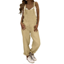 (L, Khaki) Women Plus Size Jumpsuit Casual Loose Trendy Comfy Dungarees Romper Daily Simple
