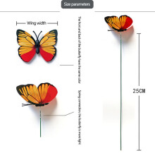 15 bunte PVC-Schmetterlingspflanzeneinsätze, 7 cm Flügel, 25 cm Stäbe