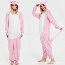 (Size S (150-160cm, 60-110 catties),Little pink pig)Women's autumn and winter polar fleece cartoon one-piece pajamas home wear