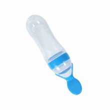 Siliconen zuigfles 90 ml met lepel – Baby- en peutervoedingsfles blauw HOT