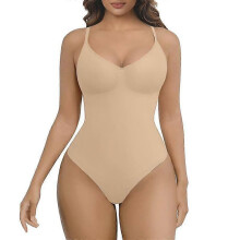 (L/XL) Tummy Control Thong Bodysuit Built in bra for