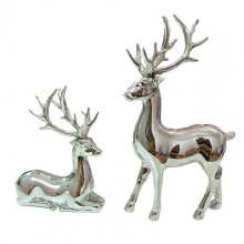 (Silver) Christmas Electroplating Golden Reindeer Statue Standing Sitting Elk Figurine Deer Sculpture Home Decoration Ornament
