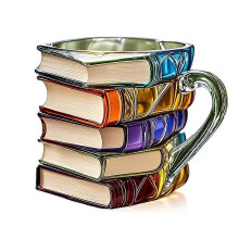 (Style B) Painted Book Mug 11oz Novelty 3d Painted Books Coffee Mug Unique Colorful Resin Books Stack Coffee Cup