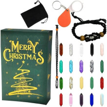 (Green) Crystal Xmas Countdown Calendar with Natural Crystals Advent Countdown Calendar
