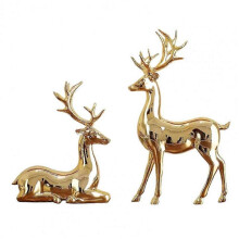 (Golden) Christmas Electroplating Golden Reindeer Statue Standing Sitting Elk Figurine Deer Sculpture Home Decoration Ornament